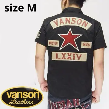 [VANSON 반송] 원스타 자수 와펜 반팔 셔츠 M 블랙