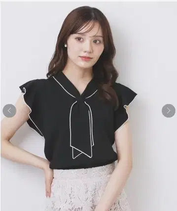 플레어 슬리브 보타이 니트 [세탁기 사용 가능/접촉 냉감/항필]