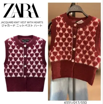[ ZARA ] M: 자카드 니트 베스트 하트 4331/017/330