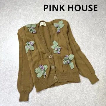 PINK HOUSE 핑크하우스 긴팔 니트 가디건 자수 꽃 디자인