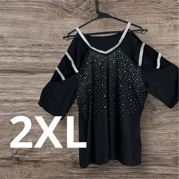 단 하나뿐인 스톤 장식 블랙 5부 소매 튜닉 2XL