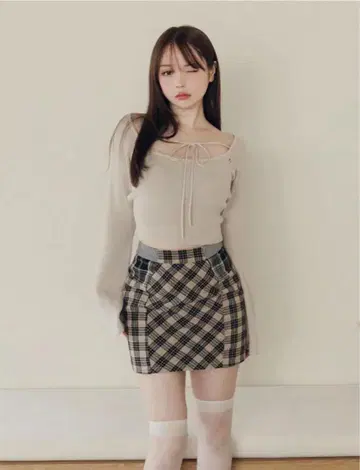 andmary Anna 체크 스커트 Beige M 사이즈