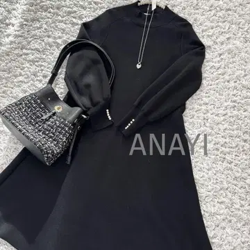 [새상품급] ANAYI 아나이 울 스무스 A라인 원피스 펄 버튼