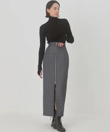 체크 지퍼 맥시 스커트/ Check Zip Maxi Skirt 타이트