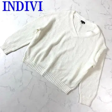 INDIVI 니트 화이트 코튼 아크릴 M~L 정도 C2304