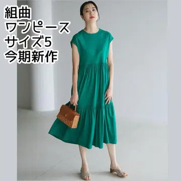 쿠미쿄쿠L [수분 흡수 속건성 UV컷] 썸머 저지 티어드 원피스 그린