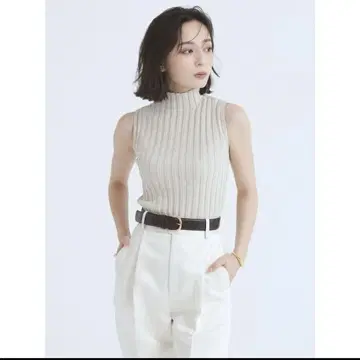 아뉴앙스 슬리브리스 리브 니트탑 베이지 라메 민트 그린