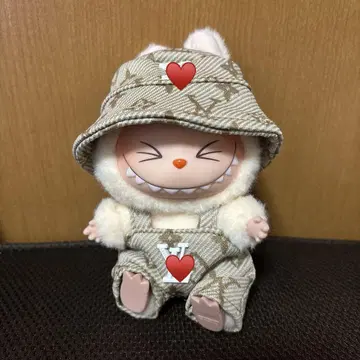 LABUBU 라부부 봉제 인형 옷 멜빵바지 베이지