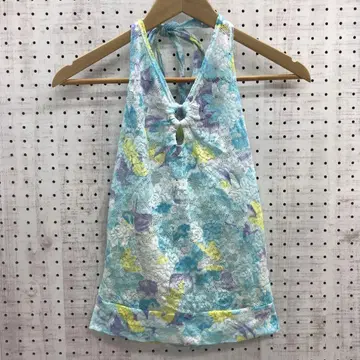 헤이세이 Y2K 갸루 리조트 비치 꽃무늬 메쉬 홀터넥 상의