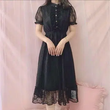 evelyn 원피스 레이스 하트 버튼 블랙