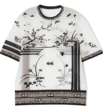 Nature Pattern Sheer Knitted Crew Neck