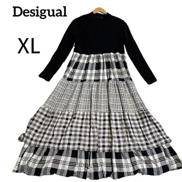 데시구알 XL 롱 원피스 도킹 원피스 티어드 체크 무늬