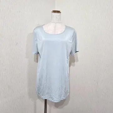 la.f. 새틴풍 반팔 티셔츠 심플 얇은 소재 (L) 블루