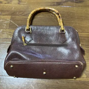 브라운 가죽 핸드백, 대나무 핸들 CHRISTIAN MODE