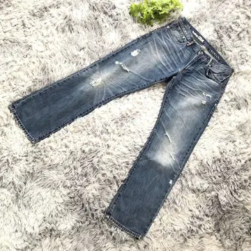 GAP [ 30x30 W76 ] 데미지 가공 다크 블루 스트레이트 데님