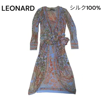 LEONARD 실크 100% 원피스 긴팔 꽃무늬 파스텔 컬러 S 사이즈