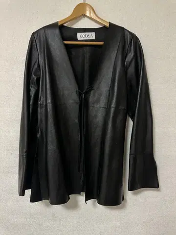 블랙 가죽 자켓 front ribbon leather jacket