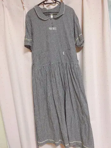 핑크하우스 깅엄 체크 원피스 네이비