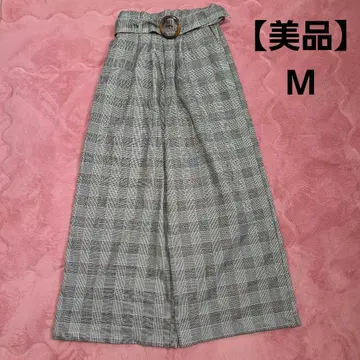 [새상품급] 그레이 계열 체크 가우초 팬츠 벨트 포함 M