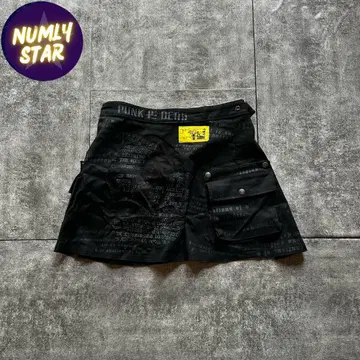archive grunge skull skirt y2k black