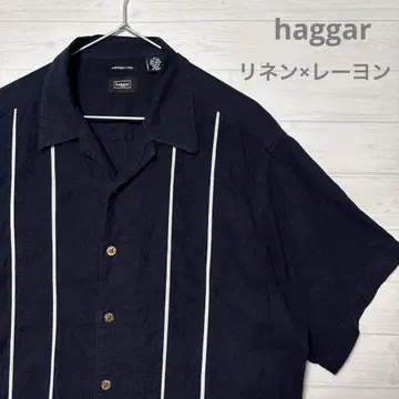 haggar 린넨 x 레이온 오픈 칼라 셔츠 스트라이프 패턴 하거