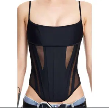 H&M mugler 메쉬 패널 코르셋 상의