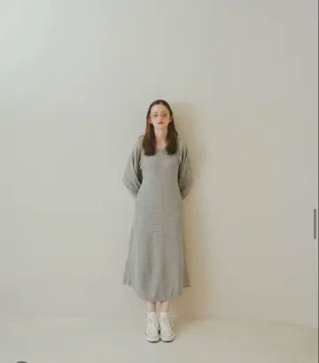 PINUE 보더 써멀 원피스 그레이 M