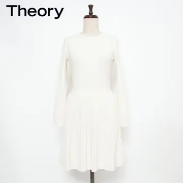theory 플리츠 리브 니트 플레어 원피스 화이트 사이즈 S*FD513