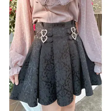 ROJITA 하트 비쥬 버클 플레어 스커트 블랙
