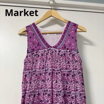 Market 프린트 맥시 원피스 꽃무늬 슬리브리스 보라색 퍼플 롱
