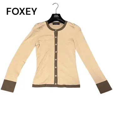 FOXEY 폭시 긴팔 가디건 베이지 x 브라운 절개 디자인 38