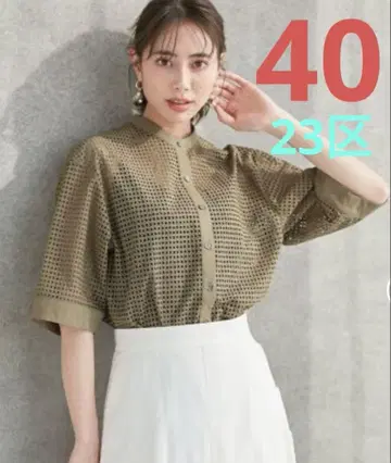 23구 자수 레이스 밴드 카라 5부 소매 셔츠 여름 온워드
