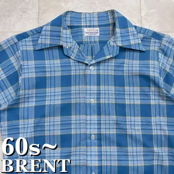 60s BRENT 버튼 다운 반팔 셔츠 체크 옴브레 빈티지
