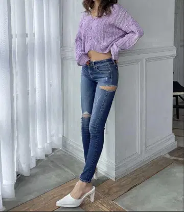 GYDA 데미지 스키니 데님 아이스 블루 S 사이즈