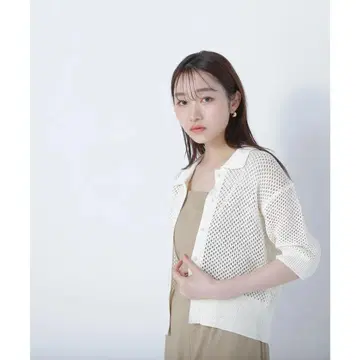 내추럴 뷰티 베이직 스팽글 메쉬 폴로 니트