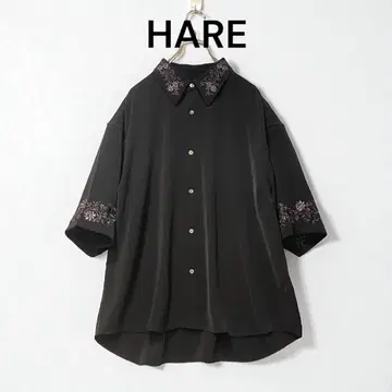 새상품급 HARE 하레 트로미 셔츠 자수 블랙