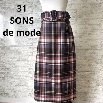 [31sons de mode] 체크 무늬 벨트 롱 기장 스커트 38