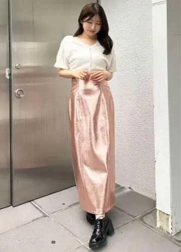 스커트 메탈릭 코르셋 스트레이트 스커트