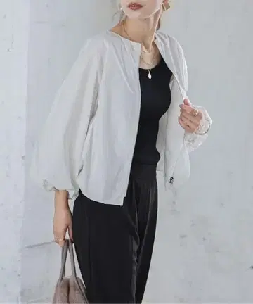 AMELY 집업 블루종 노카라 자켓 벌룬 소매 프리 사이즈