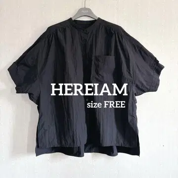 새상품급 HEREIAM 나일론 스퀘어 셔츠 밴드 카라 블랙 오버 사이즈