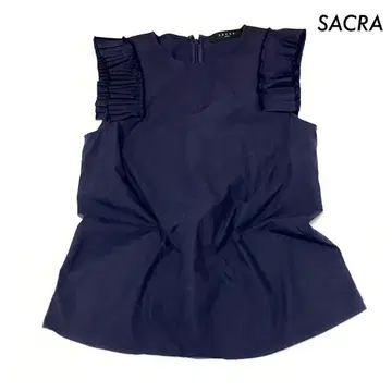 SACRA 사쿠라 플리츠 소매 블라우스 풀오버 네이비