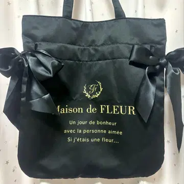 Maison de FLEUR 더블 리본 개더 토트백 블랙 꽃무늬