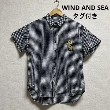 새상품급 택 포함 wind and sea 깅엄 체크 반팔 셔츠 M 사이즈