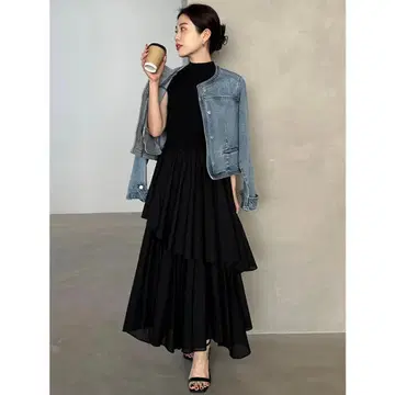 anuans 슬리브리스 불규칙 헤em 도킹 니트 원피스 M
