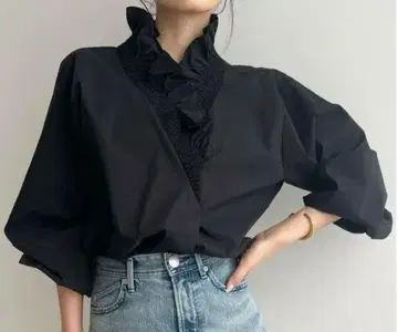 anuans 랩 디자인 프릴 블라우스