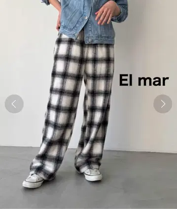 [미사용] El mar 기모 체크 이지 팬츠 화이트 블랙