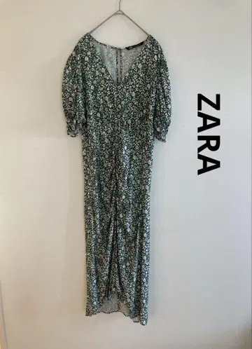 ZARA 꽃무늬 미디 원피스 M 그린