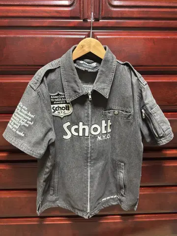 Schott 샷 반팔 데님 셔츠 반팔 워크 셔츠 카드놀이