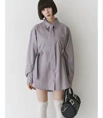 쥬에티 롱 슬리브 넥타이 튜닉 셔츠