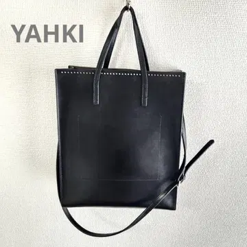 YAHKI 야키 스퀘어 토트백 스터드 가죽 백 블랙